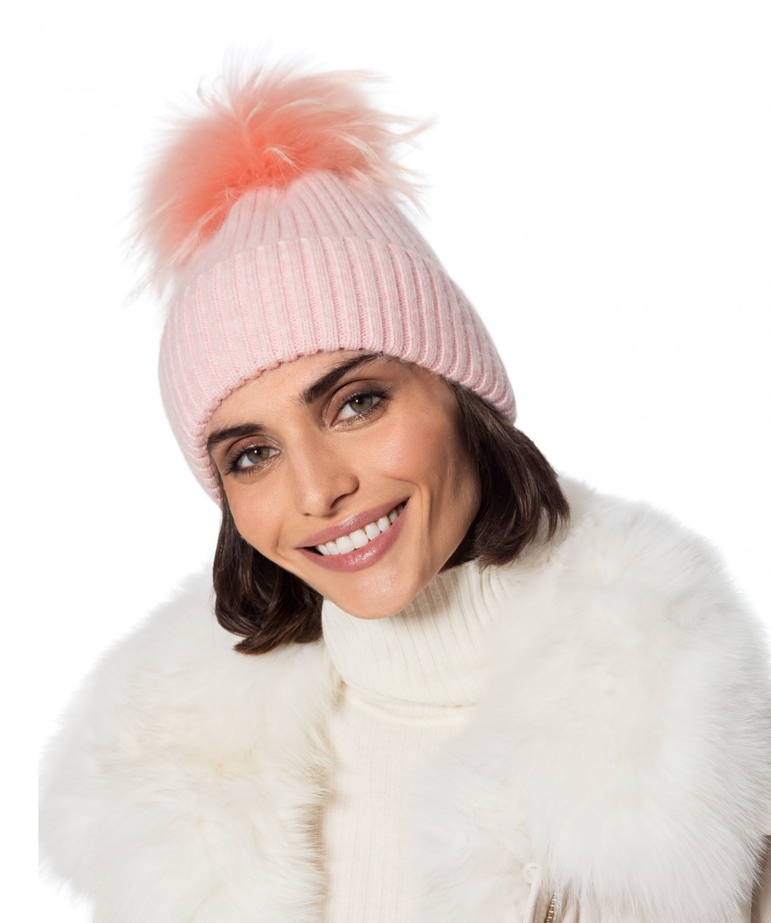 Linda Richards Angora Wool Blend Knit Hat with Fur Pom