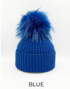 Linda Richards Angora Wool Blend Knit Hat with Fur Pom