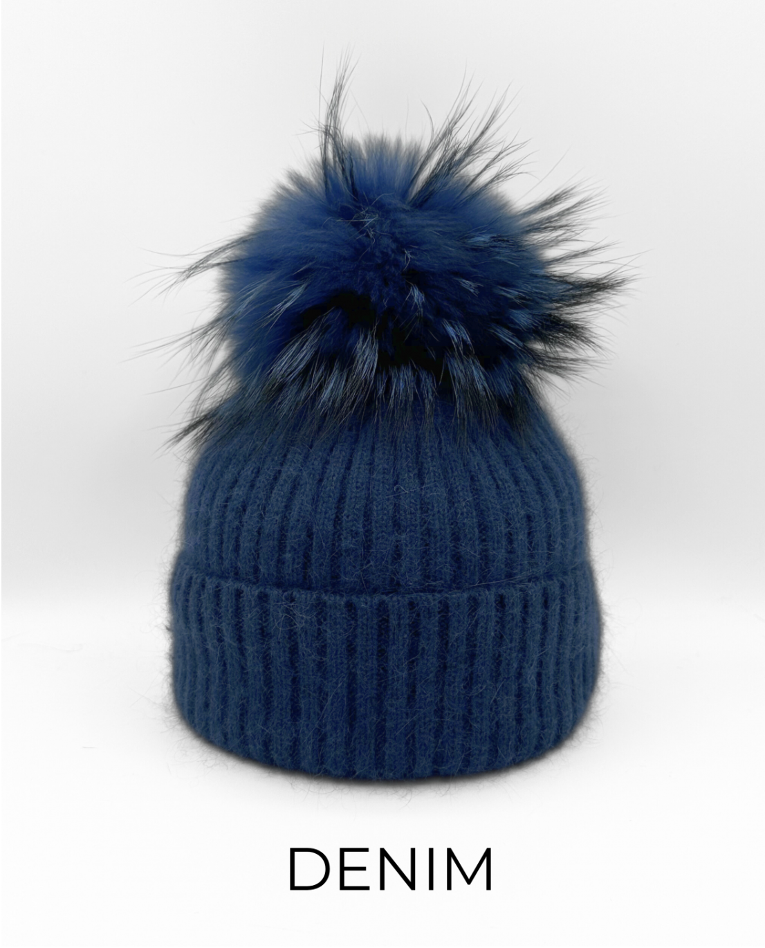 Linda Richards Angora Wool Blend Knit Hat with Fur Pom