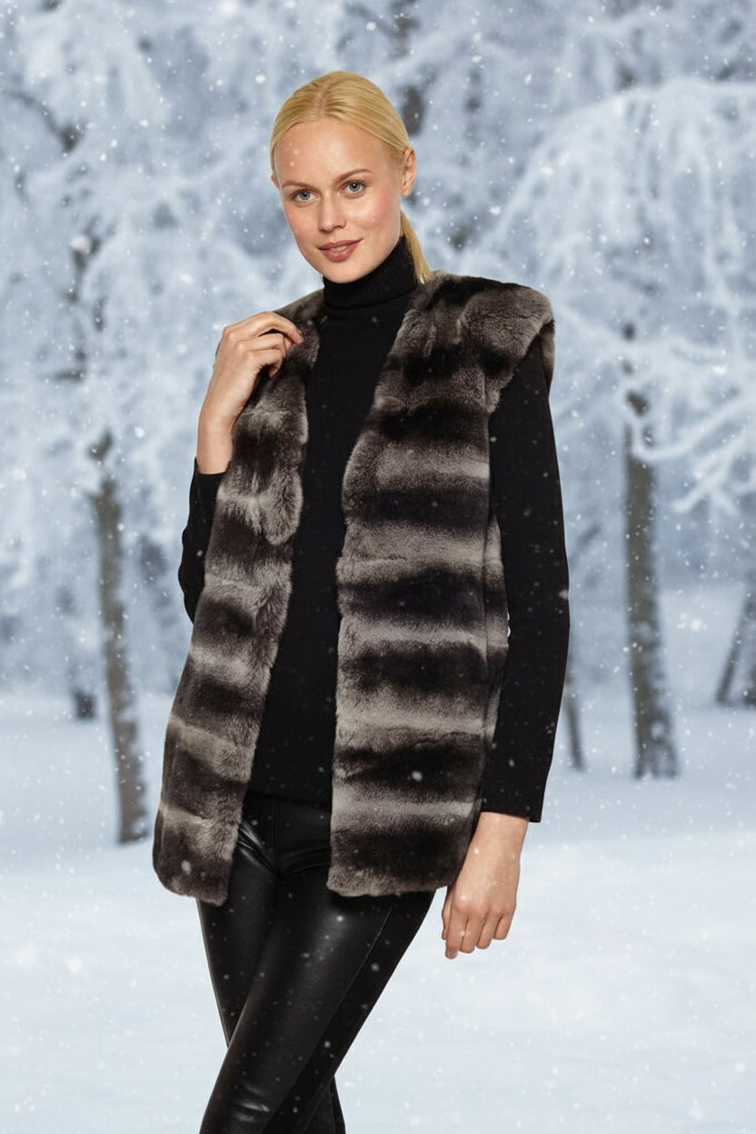 Beautiful Woman wearing a Chinchilla Fur Vest