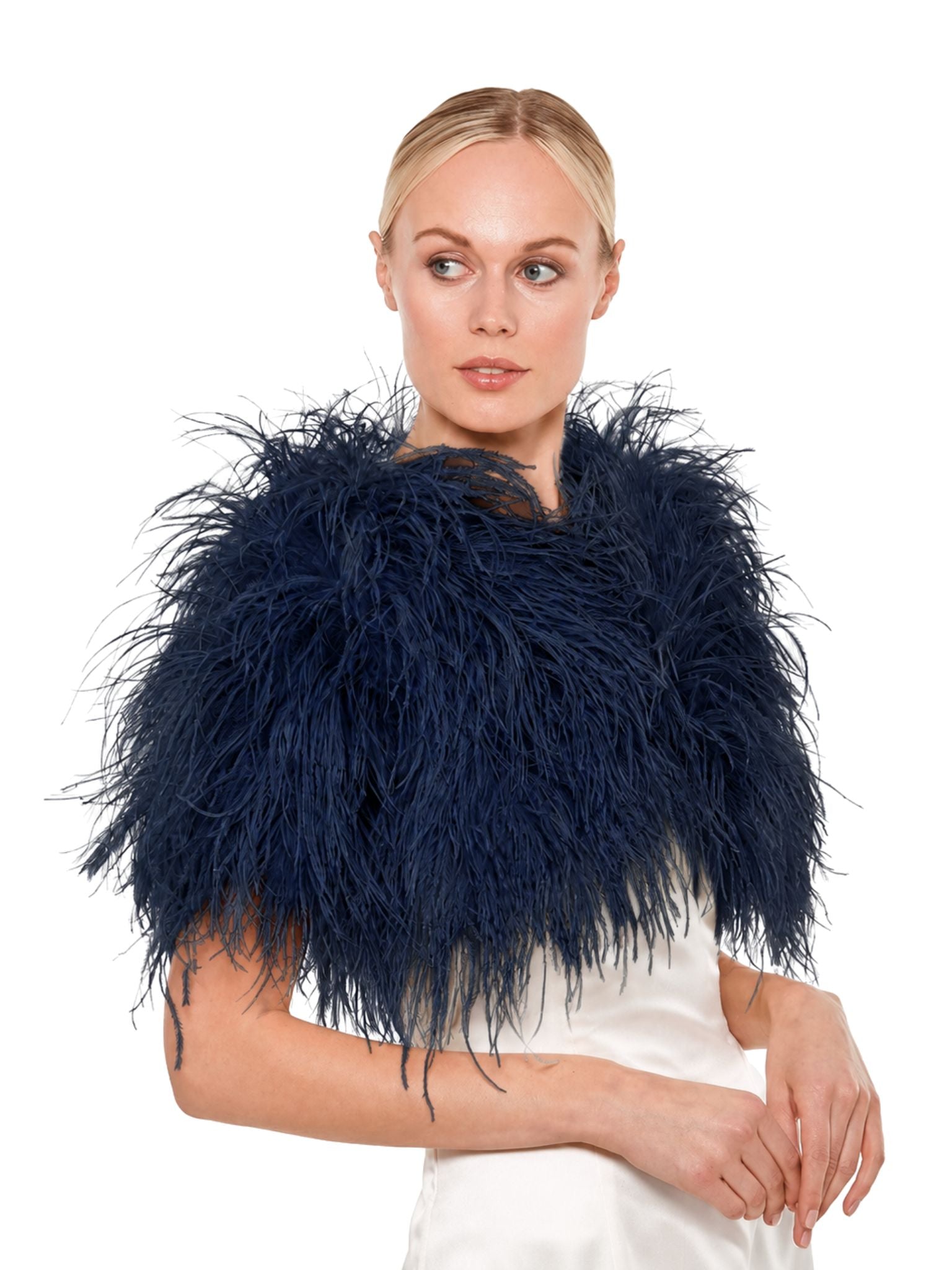 Linda Richards Genuine Feather Bolero Shoulder Shrug-Stole