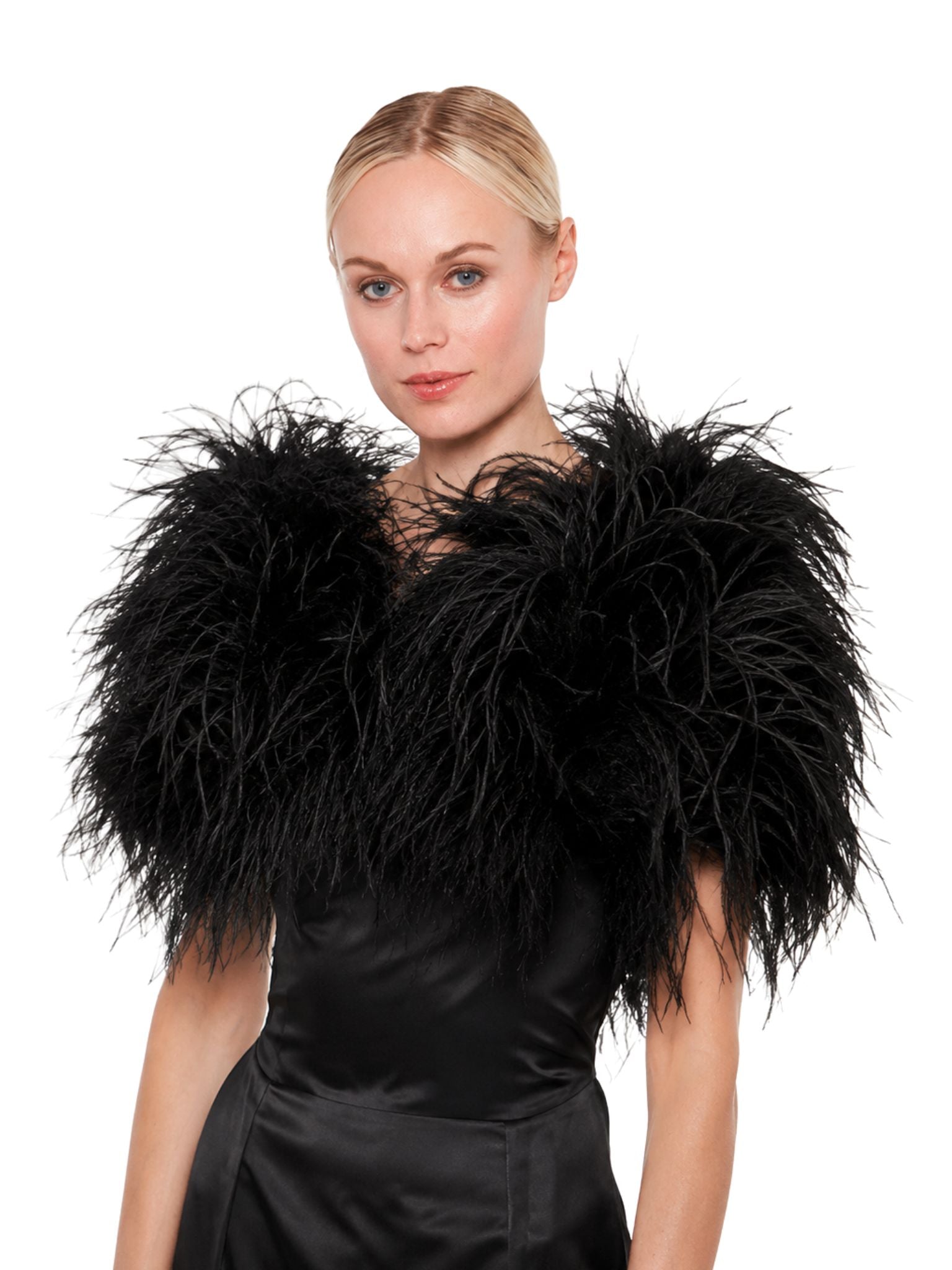 Linda Richards Genuine Feather Bolero Shoulder Shrug-Stole