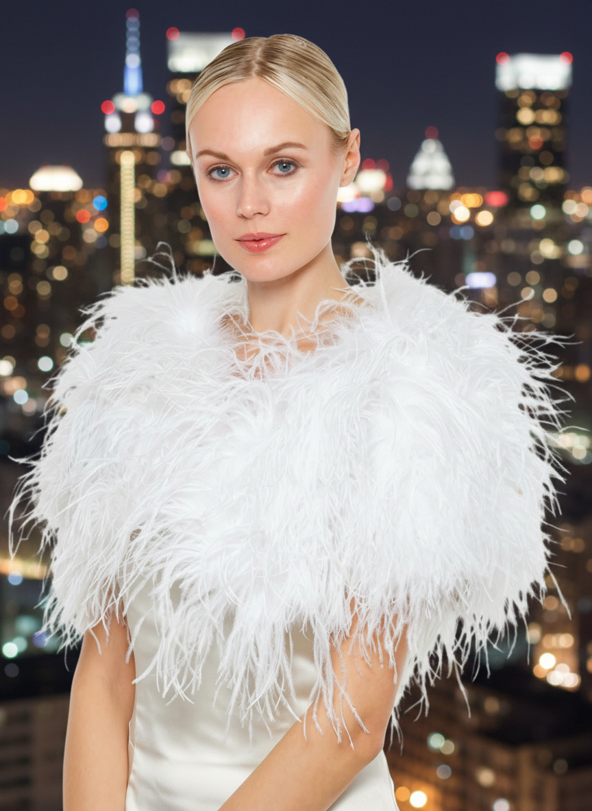 Linda Richards Genuine Feather Shoulder Shrug-Stole