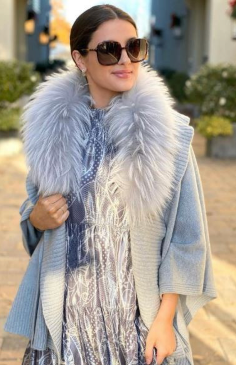 Shawl, Fox Fur Trimmed Cashmere Blend - Linda Richards - Style KN103