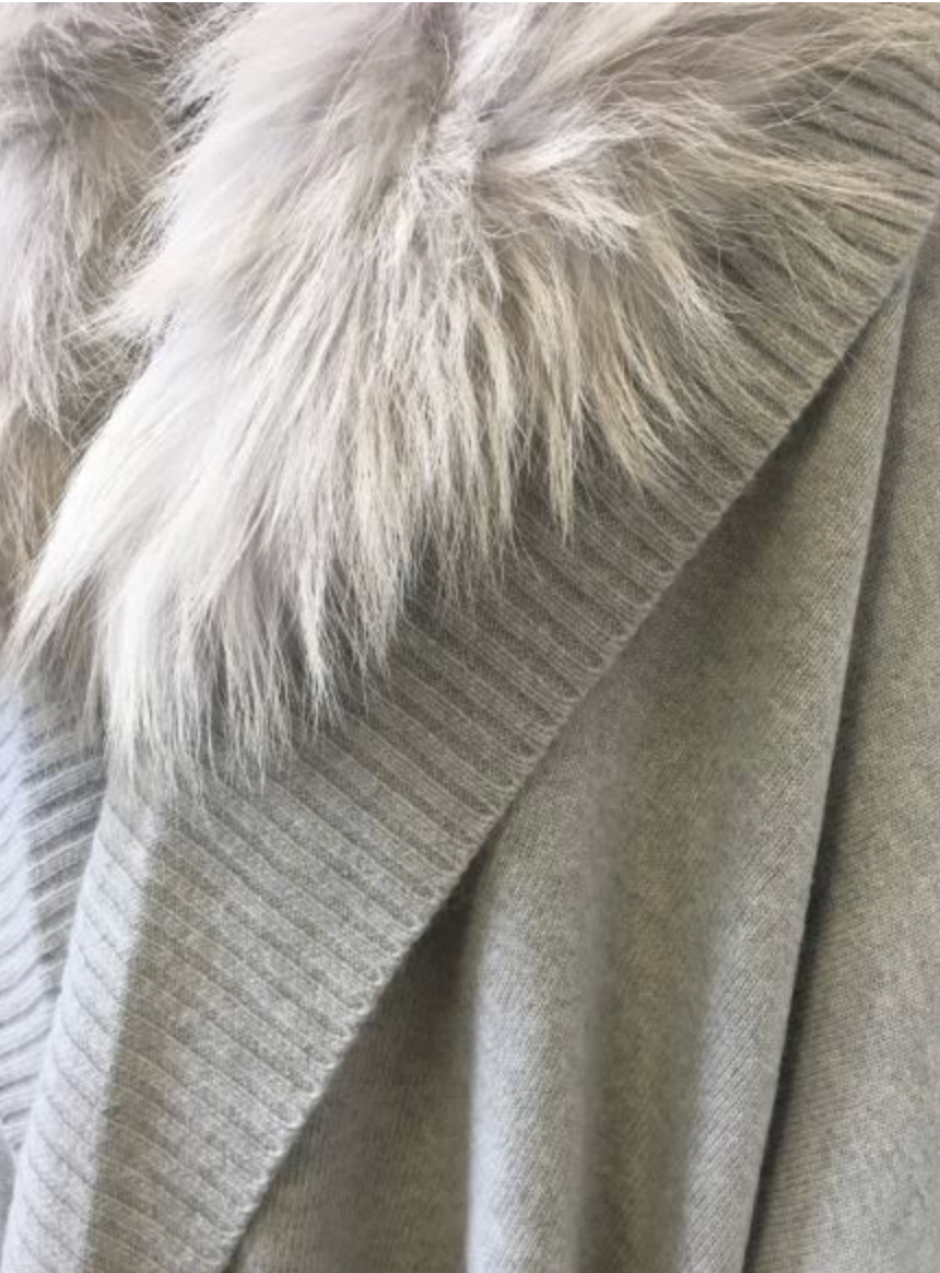 Shawl, Fox Fur Trimmed Cashmere Blend - Linda Richards - Style KN103