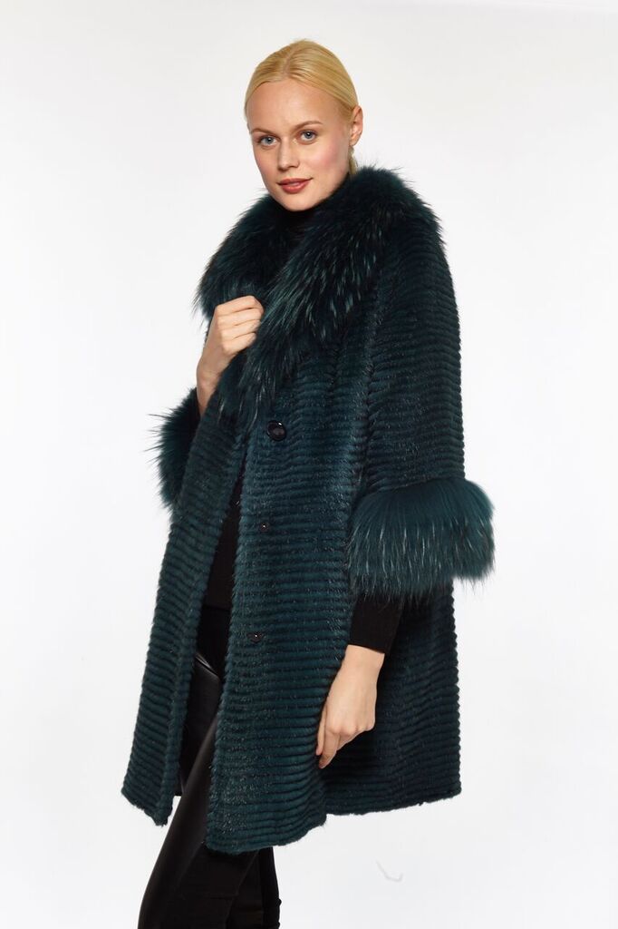 Linda Richards Genuine Mink Fur Shawl with Fox Fur Collar