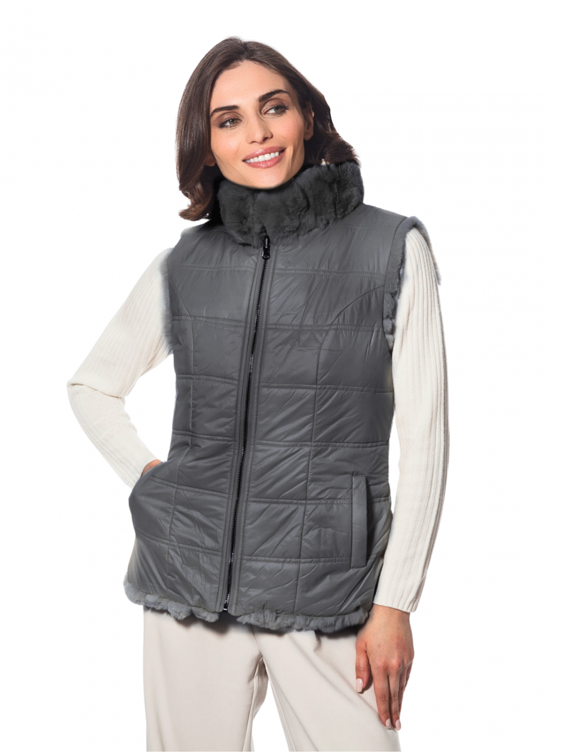 Vest, Reversible Genuine Rex Rabbit Fur - Linda Richards - FK260