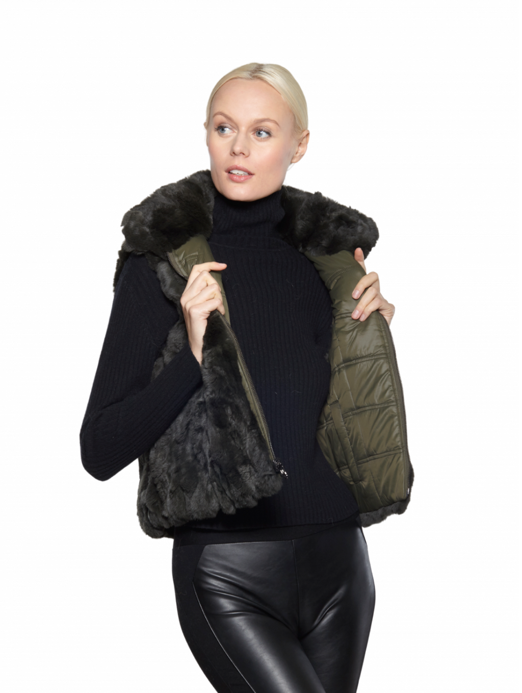 Vest, Reversible Genuine Rex Rabbit Fur - Linda Richards - FK260