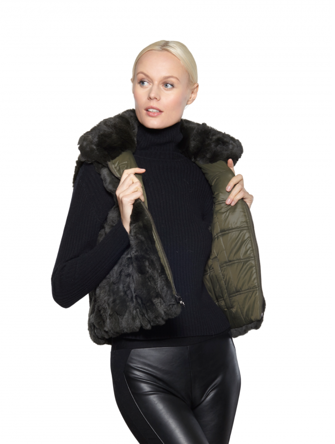 Vest, Reversible Genuine Rex Rabbit Fur - Linda Richards - FK260