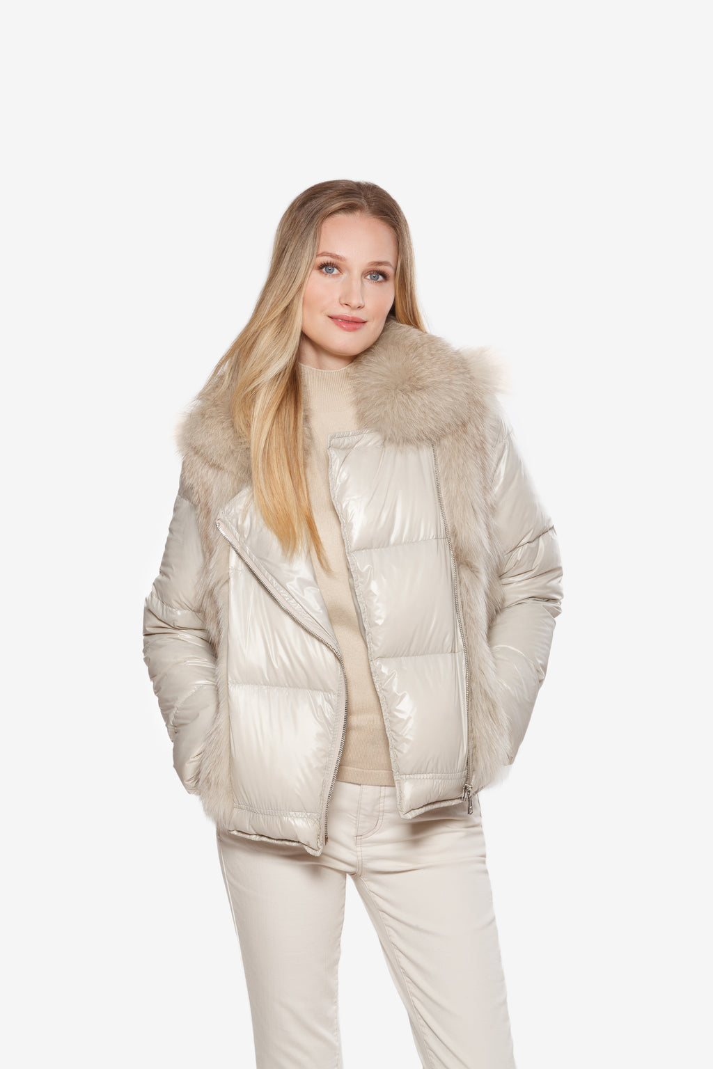 Linda Richards Goose Down Coat with Fox Fur Trim
