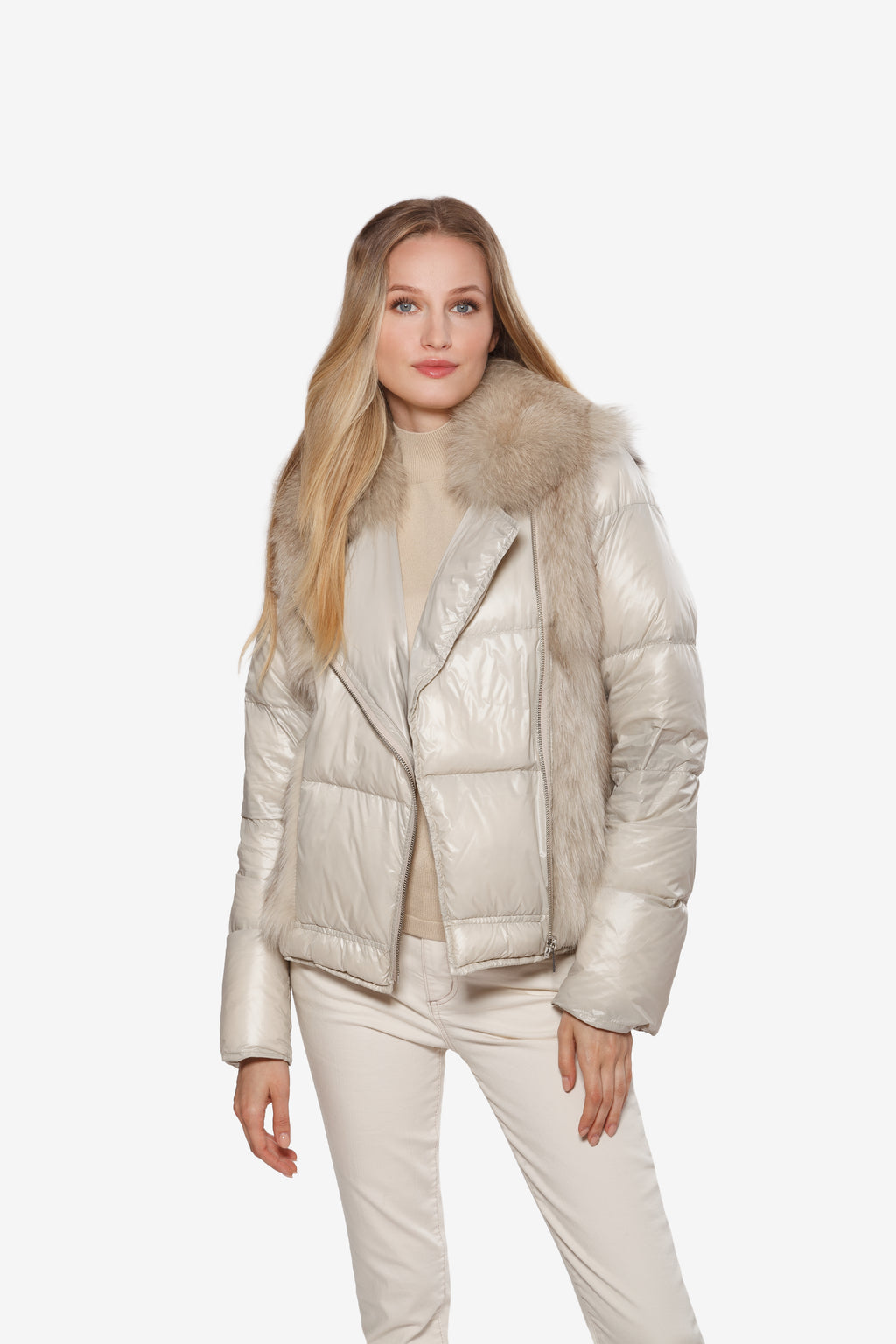 Linda Richards Goose Down Coat with Fox Fur Trim