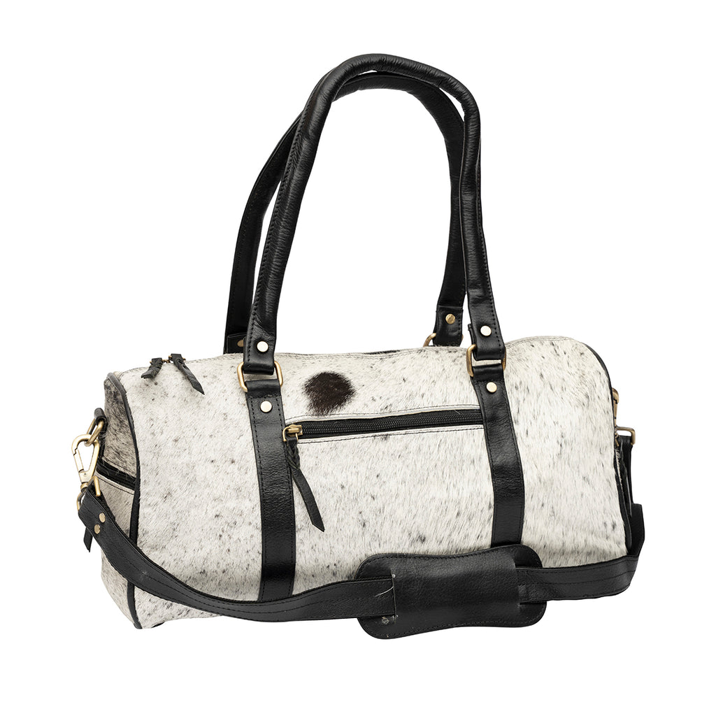 Duffle Bag, Junior Size Genuine Hair on Cowhide Leather, Black or Brown
