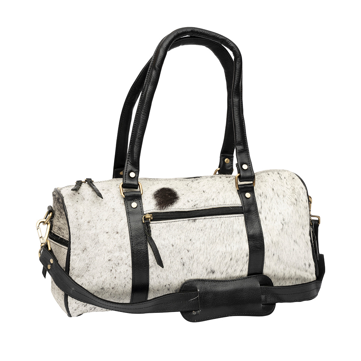 Duffle Bag, Junior Size Genuine Hair on Cowhide Leather, Black or Brown