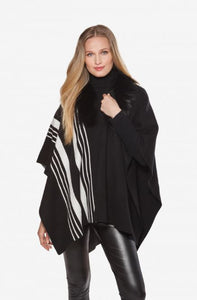 Cape, Luxe Black and White with Fox Fur Collar - Style KN39