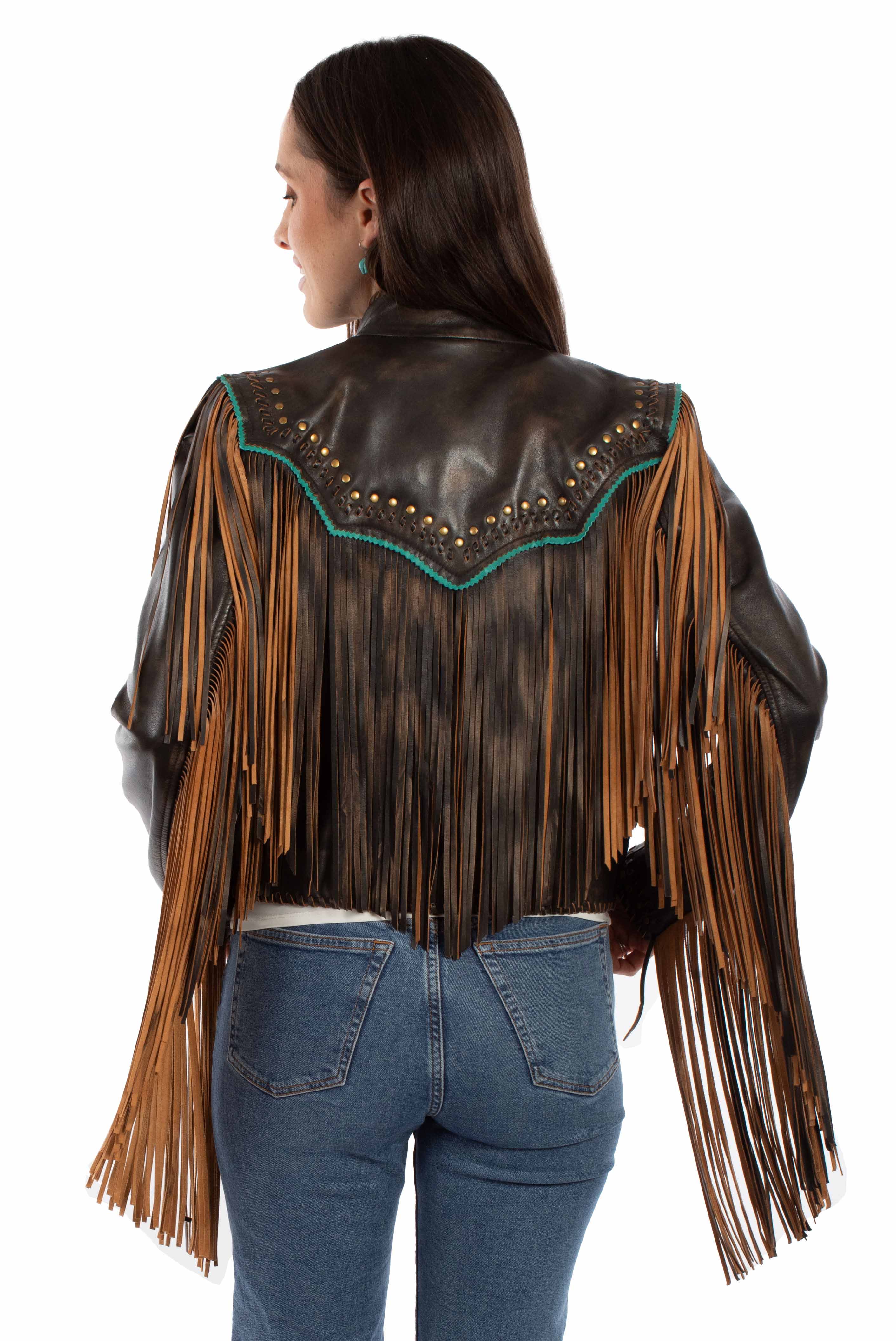 Jacket, Vintage Leather with Fringe in Western Cut - L1144