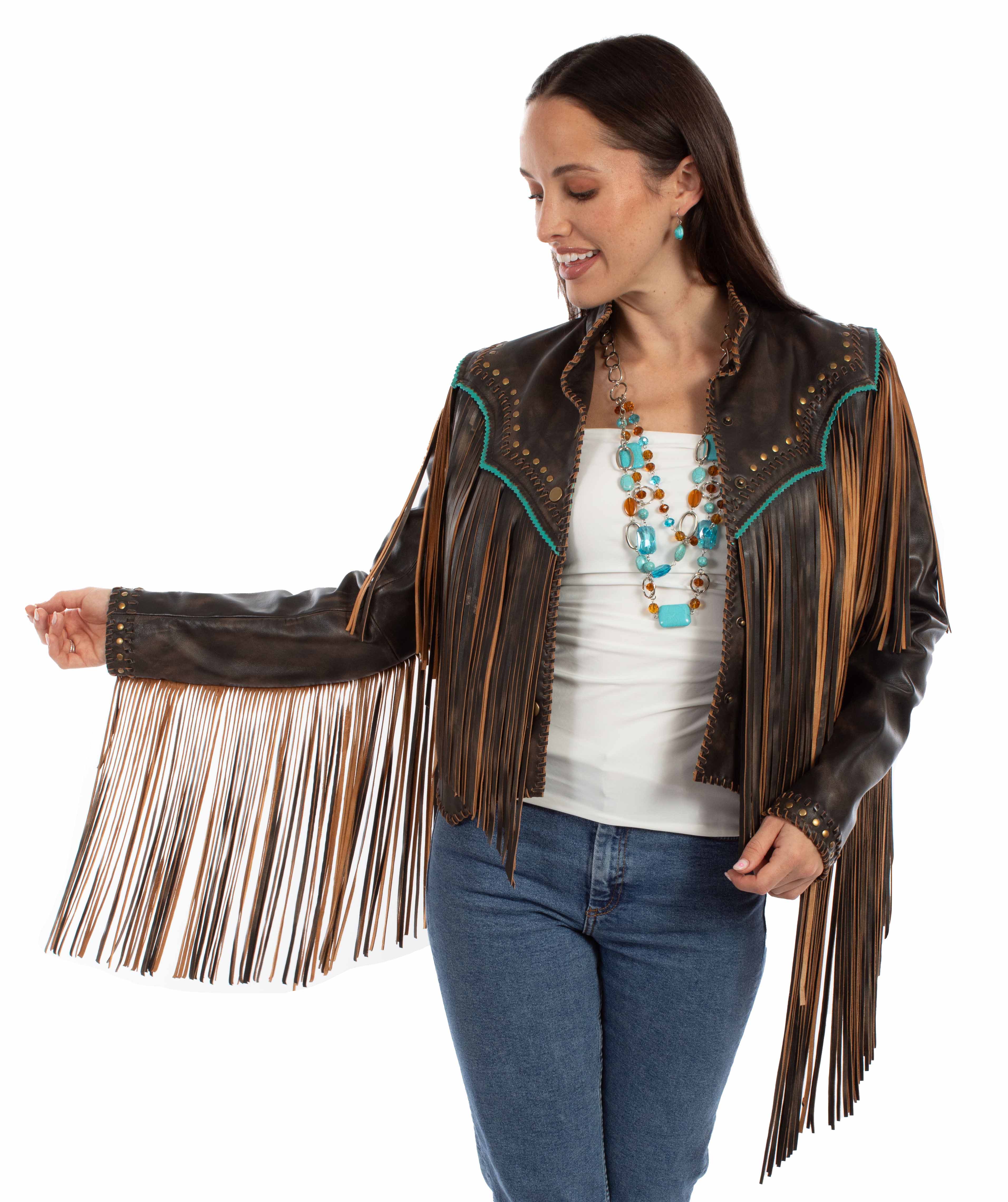 Jacket, Vintage Leather with Fringe in Western Cut - L1144