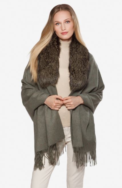 Linda Richards Cashmere Blend Shawl with Fox Fur Trim-1