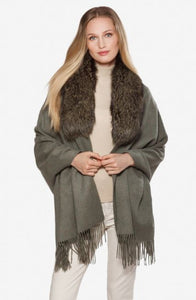 Shawl, Fox Fur Trimmed Cashmere Blend - Style KN812