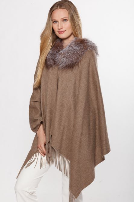 Linda Richards Cashmere Blend Shawl with Fox Fur Trim