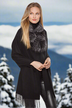 Linda Richards Cashmere Blend Shawl with Fox Fur Trim Style KN813-3
