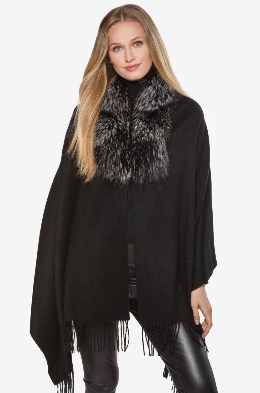 Linda Richards Cashmere Blend Shawl with Fox Fur Trim Style KN813