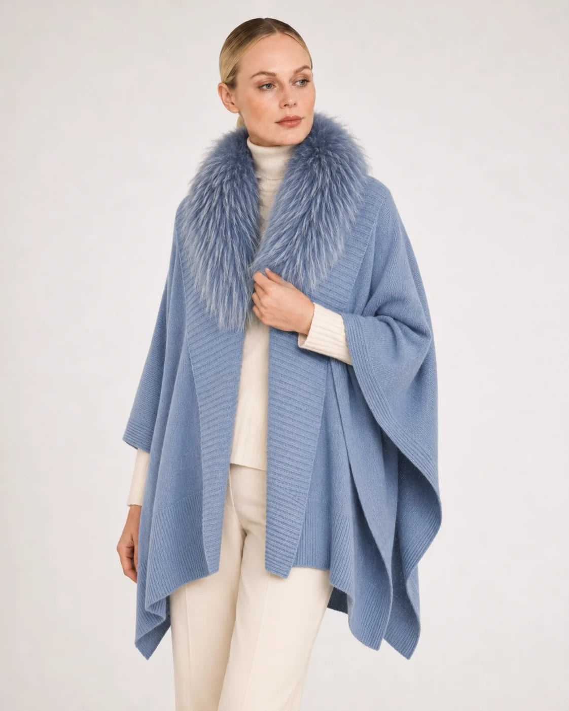 Linda Richards Fox Fur-Trimmed Cashmere Blend Shawl