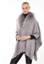 Linda Richards Fox Fur-Trimmed Cashmere Blend Shawl