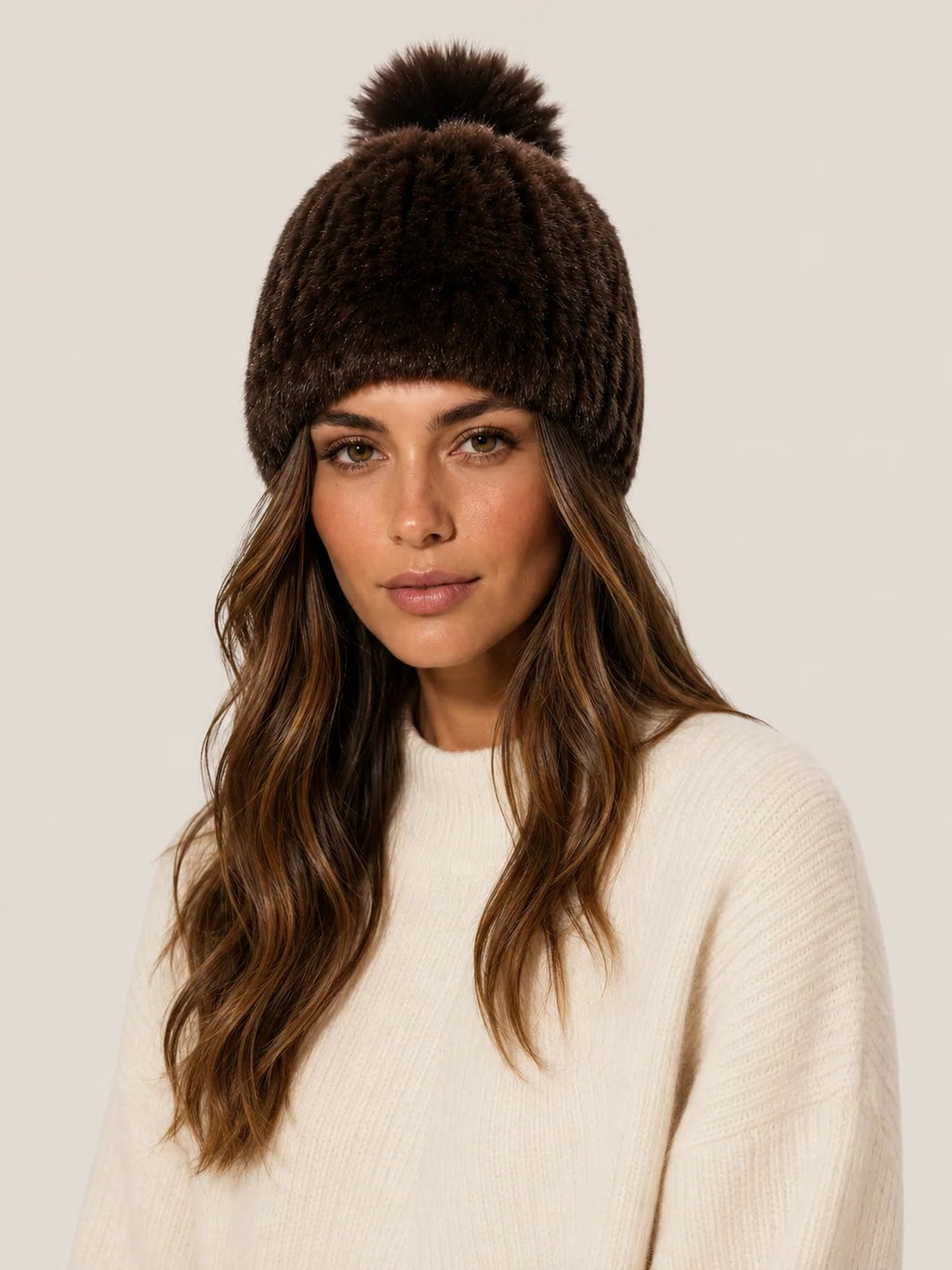 Linda Richards Mink Fur Hat with Fur Pom