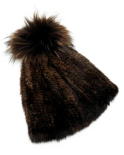 Hat, Mink Fur Hat with Genuine Fur Pom, Multiple Colors - Linda Richards - Style HA76