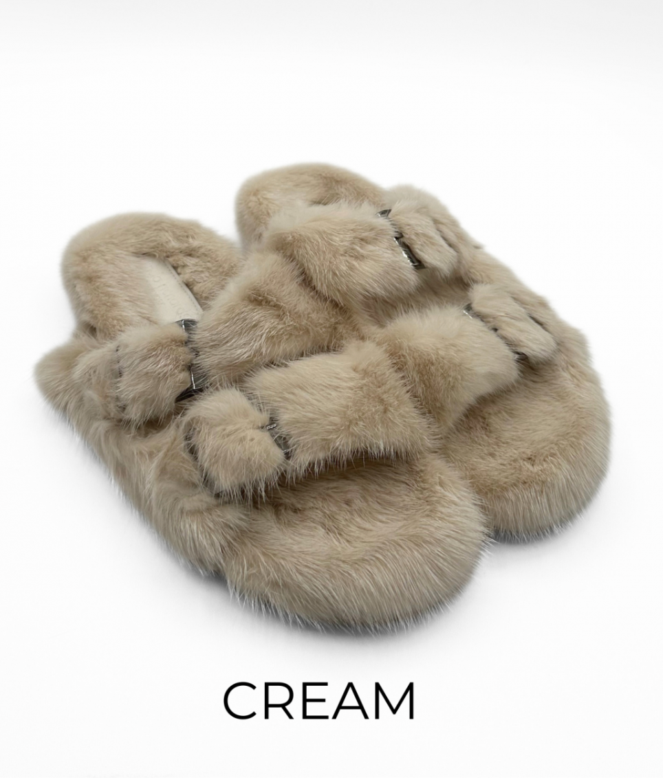Slides, Open Toe Luxury Mink Shoes - Linda Richards - Style MKS01
