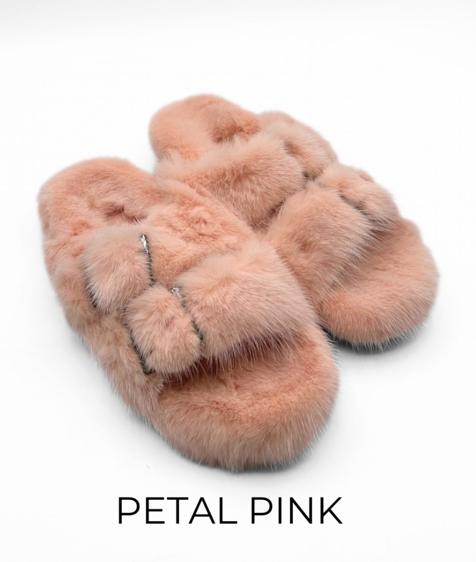 Slides, Open Toe Luxury Mink Shoes - Linda Richards - Style MKS01