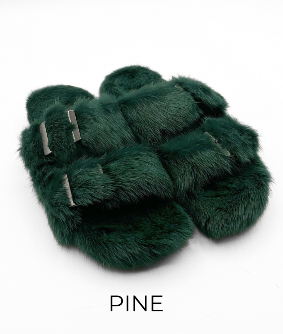 Slides, Open Toe Luxury Mink Shoes - Linda Richards - Style MKS01