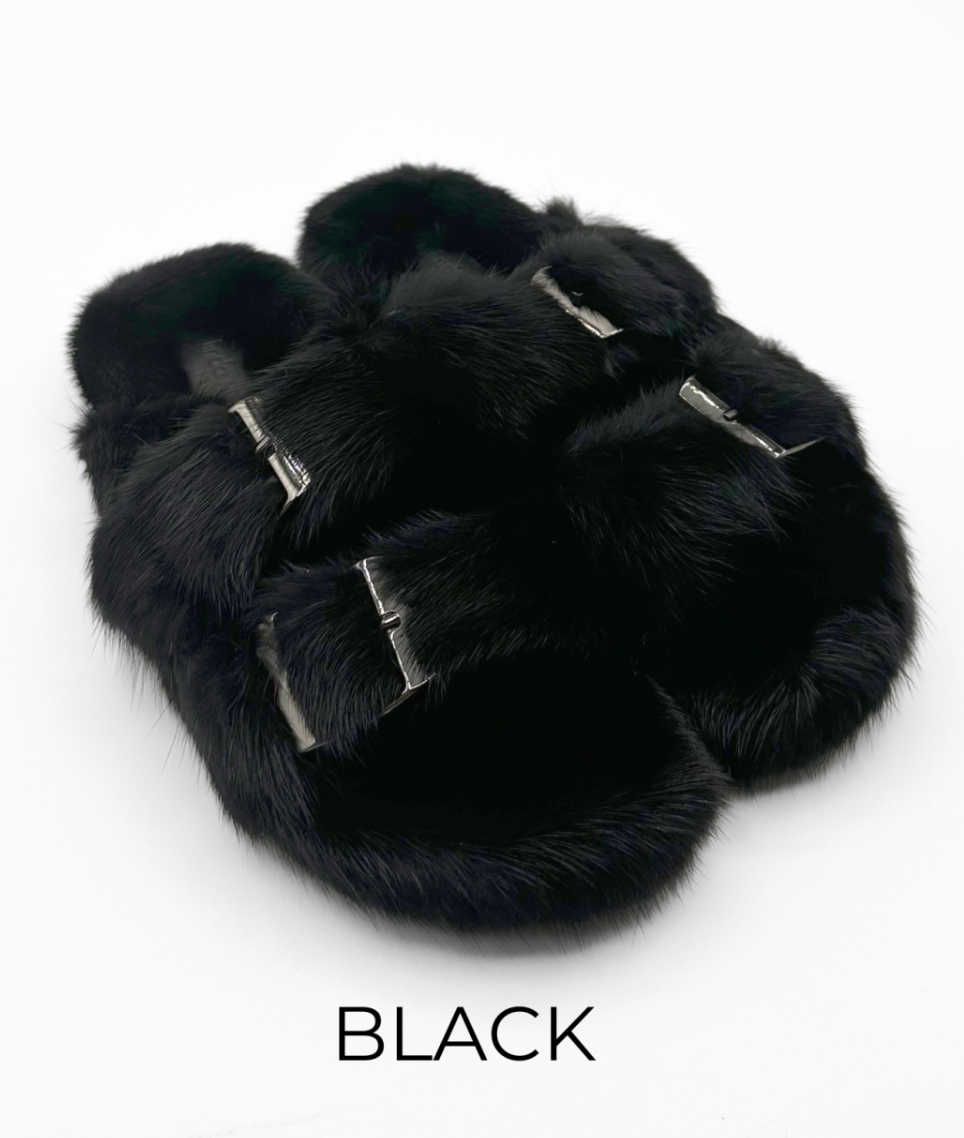 Slides, Open Toe Luxury Mink Shoes - Linda Richards - Style MKS01