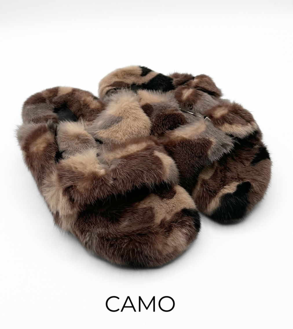 Slides, Open Toe Luxury Mink Shoes - Linda Richards - Style MKS01