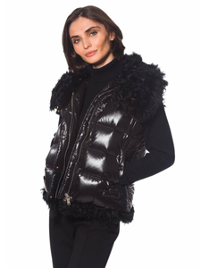 Vest, Puffer Vest with Lamb Trim - Linda Richards - FK332