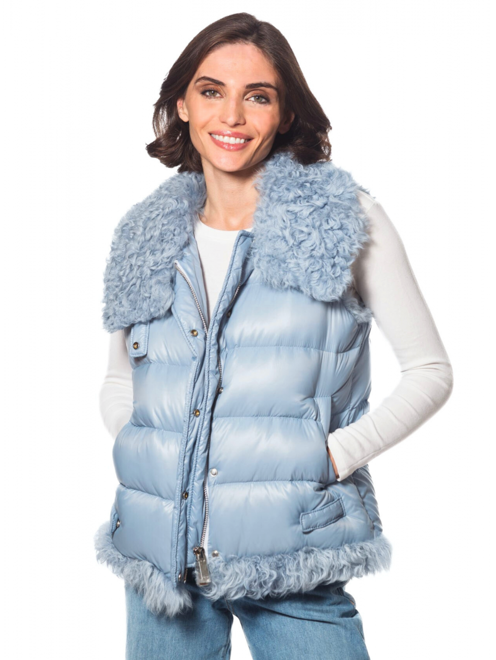 Vest, Puffer Vest with Lamb Trim - Linda Richards - FK332