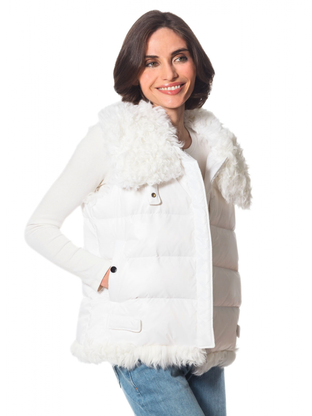 Vest, Puffer Vest with Lamb Trim - Linda Richards - FK332