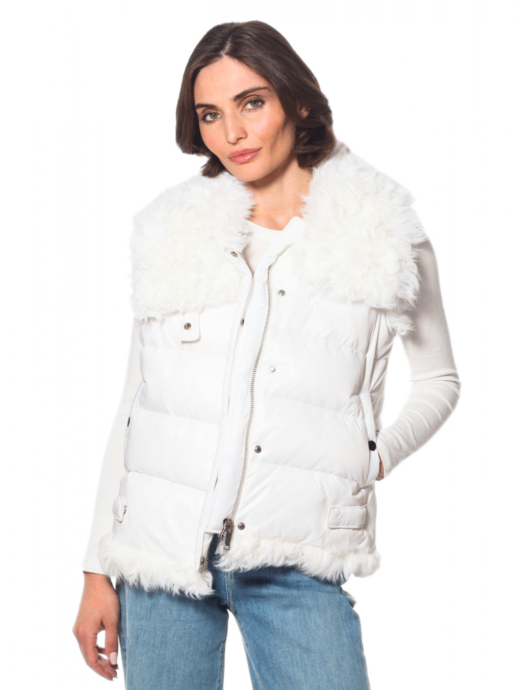Vest, Puffer Vest with Lamb Trim - Linda Richards - FK332