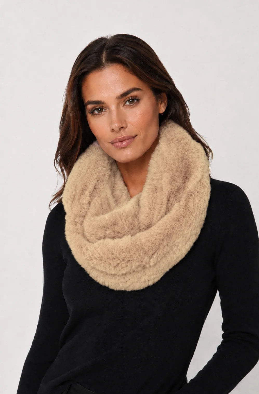Linda Richards Stretchable Rex Rabbit Fur Infinity Scarf