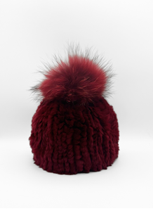 Hat, Genuine Rex Rabbit with Genuine Fox Fur Pom - Linda Richards - Style HA57