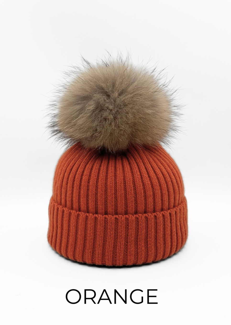 Hat, Wool Ribbed Knit Hat with Genuine Fur Pom, Multiple Colors - Linda Richards - Style HA11