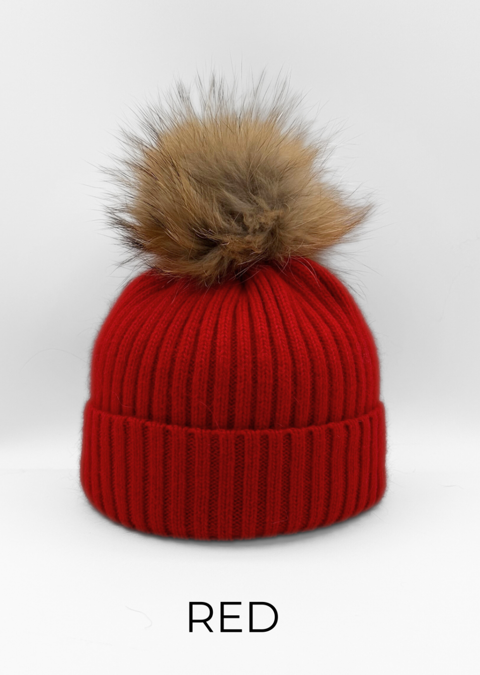 Hat, Wool Ribbed Knit Hat with Genuine Fur Pom, Multiple Colors - Linda Richards - Style HA11