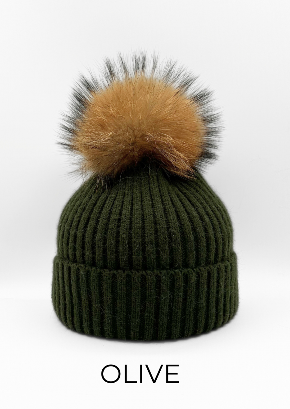 Hat, Wool Ribbed Knit Hat with Genuine Fur Pom, Multiple Colors - Linda Richards - Style HA11