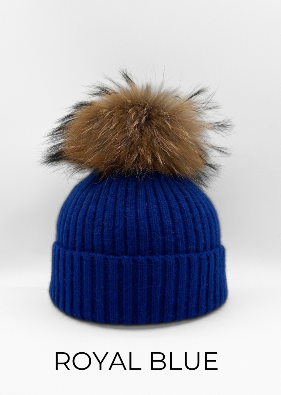 Hat, Wool Ribbed Knit Hat with Genuine Fur Pom, Multiple Colors - Linda Richards - Style HA11