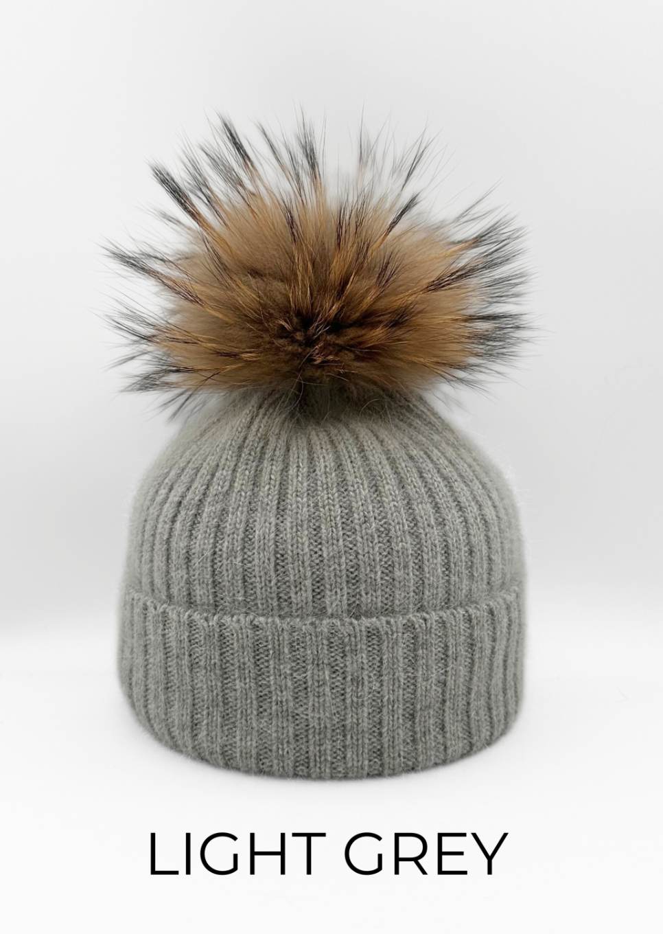 Hat, Wool Ribbed Knit Hat with Genuine Fur Pom, Multiple Colors - Linda Richards - Style HA11