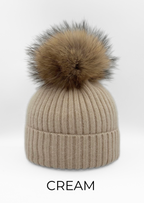 Hat, Wool Ribbed Knit Hat with Genuine Fur Pom, Multiple Colors - Linda Richards - Style HA11