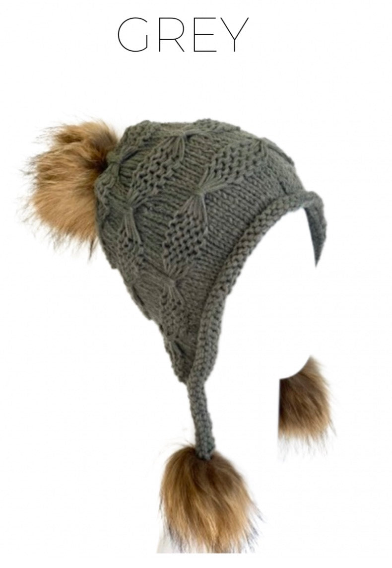 Linda Richards Wool Heidi Hat with Fur Poms HA5