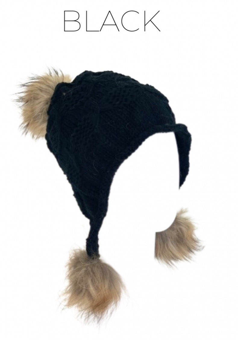 Linda Richards Wool Heidi Hat with Fur Poms HA5
