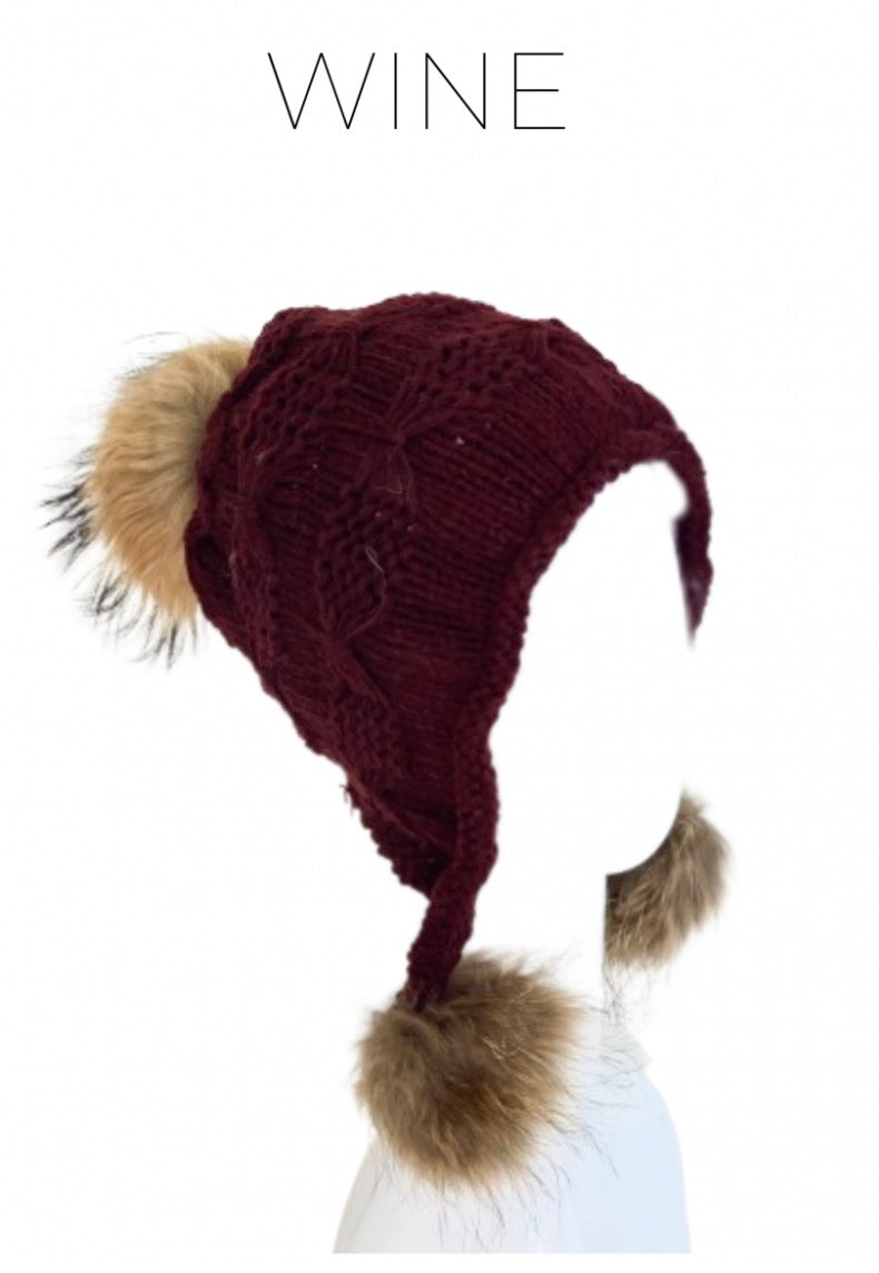 Linda Richards Wool Heidi Hat with Fur Poms HA5