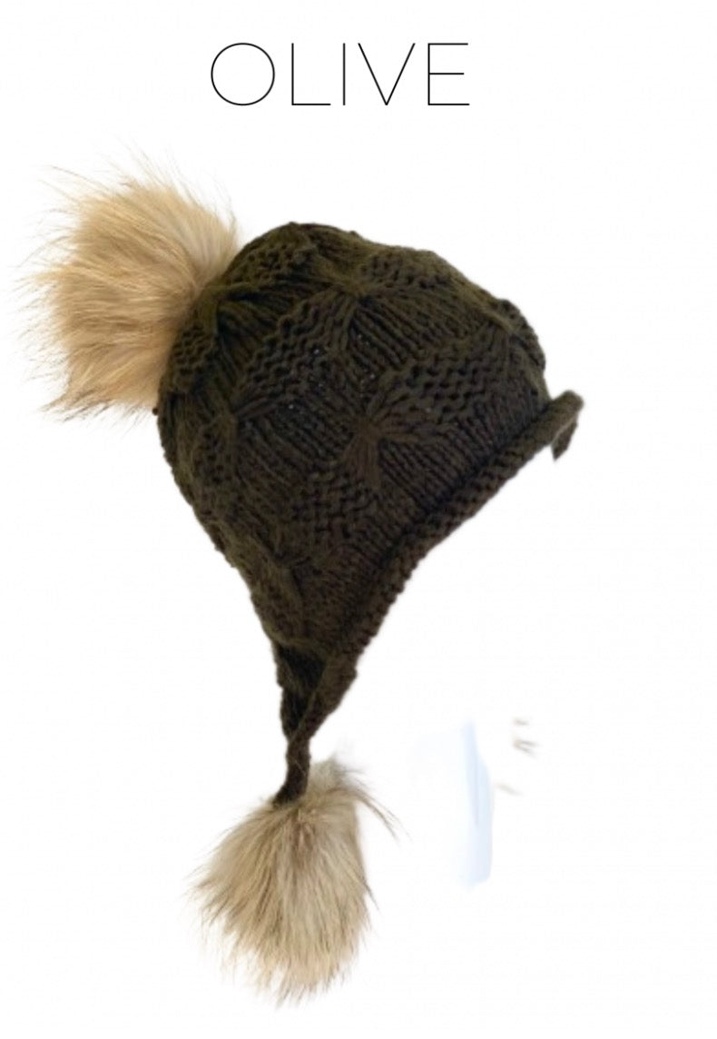 Linda Richards Wool Heidi Hat with Fur Poms HA5